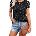 thumbnail image 1 of Womens Summer T Shirts Short Sleeve Poka Dot Tunic Blouse Tops,Crewneck Slim Fit Casual Chiffon Blouse Flowy Tops Flare Hem Shirts,S-XXL Black, 1 of 7