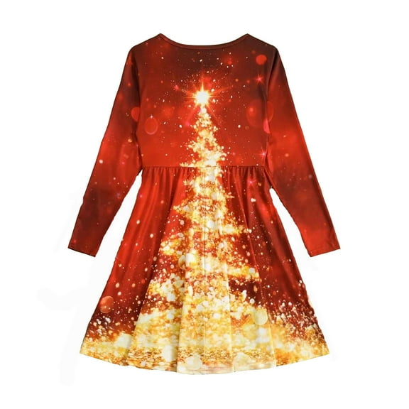 Gunia Girls Christmas Dresses Red Santa Tree Printed Long Sleeve Print Fashion Holiday Size 9-10 Years