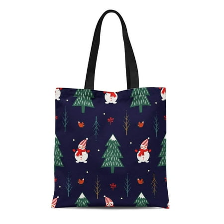 Blue Squirrel Storage SIDONKU Canvas Tote Bag Xmas Tree Snowman Squirrel on Dark Blue Holidays Reusable Shoulder Grocery Shopping Bags Handbag ()