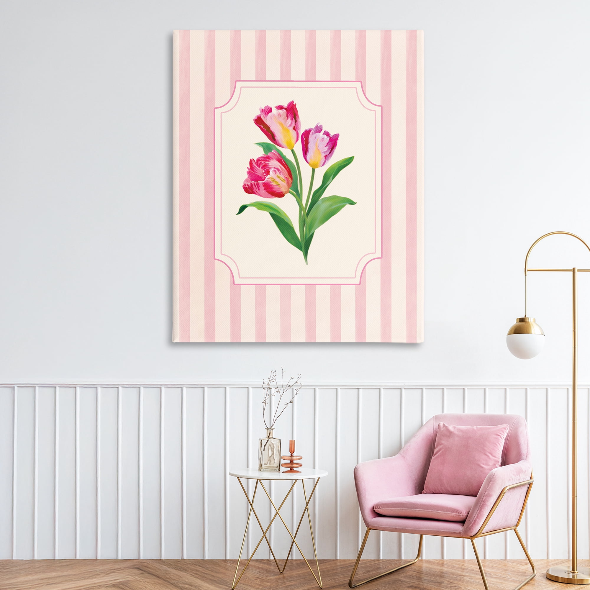 Stupell Industries Magenta Tulips over Stripes Canvas Wall Art, design by Diane Neukirch