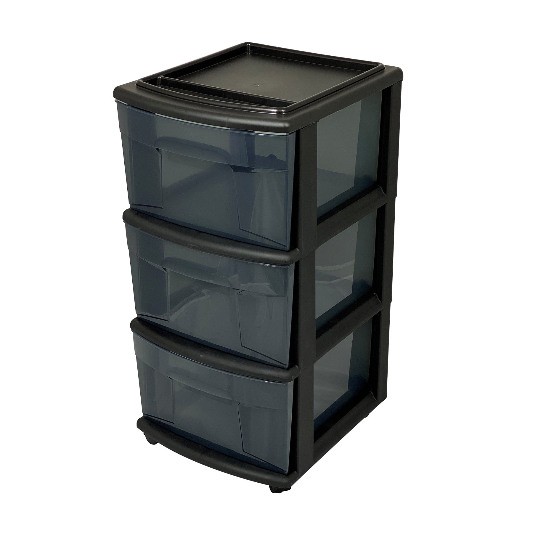 Homz 25 Inch Solid Plastic 3 Drawer Wheeled Home Storage Organizer Cart 3 Pack 
