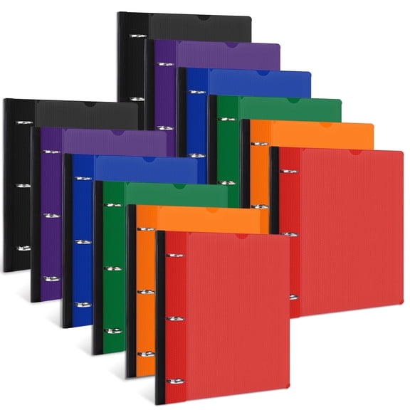 Sturdy 1 Inch Telescoping 3 Ring Binder with Clear Front Pocket, 1" Flexible Round Ring, 225 Sheets,12 Pack Assorted