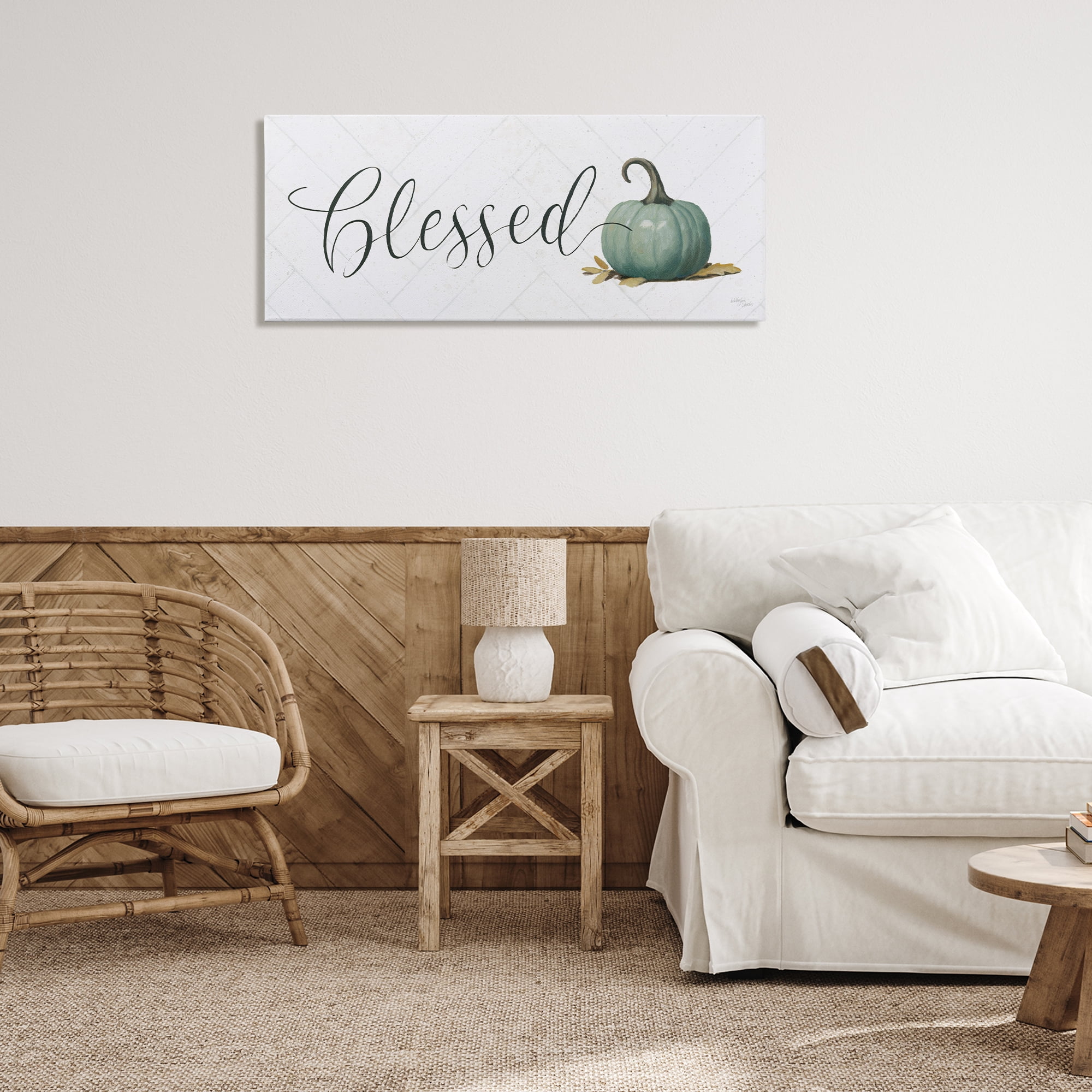 Stupell Industries Blessed with Pumpkin Typography Painting Gallery Wrapped Canvas Art Prints Wall Art, 40 x 17