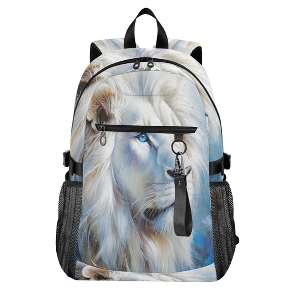 Full‑Print Casual Laptop Backpack, 20L Water‑Resistant Twill Tote Daypack with 14 Inch Computer Compartment for School Business Travel Blue-eyed Lion