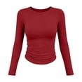 thumbnail image 4 of JYnXIANTI Long Sleeve Shirts for Women Round Neck Basic Undershirts Soft Ruched Tops Casual Outfits for Everyday Wear(Red,X-Large), 4 of 7