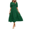 thumbnail image 2 of Whlbf Dresses Clearance Womens Round-Neck Casual Short Sleeve Solid Waisted Layer Chiffon Dresses With Belt, 2 of 6