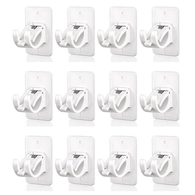 Curtain Rod Bracket Holder 12 PCS, Self Adhesive Crossbar Hook, No Drill Rods Hanger Wall Mount Hooks Drapery Pole