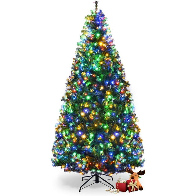 DREAMADE 7ft Prelit Christmas Tree, Xmas Tree with 1570 PVC Branch, 500 Pre-Strung Dual-Colored LED Lights, 11 Lighting Modes & Foldable Base, Artificial Christmas Trees for Home, Party, Holiday Decor