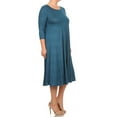 thumbnail image 3 of Women's Casual Loose Fit 3/4 Sleeve Jersey Knit A-Line Solid Midi Dress, 3 of 4