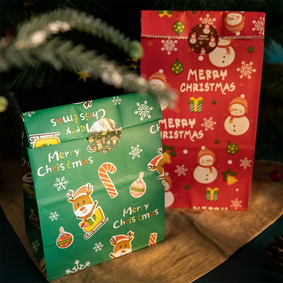 kurtrusly 24Pcs Christmas Candy Bags with Label Stickers Festival Claus Snowman Gift Holder Packaging Pouch Holiday Party Bar DIY Supplies Type2