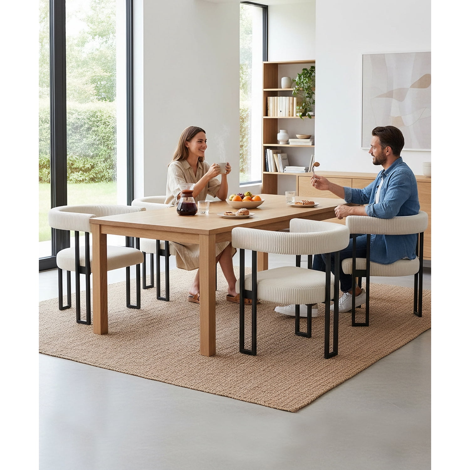 Boucle Dining Chair Set of 4 Corduroy Upholstered Dining Room Chairs Kitchen Chairs with Metal Legs Mid Century Modern Chair for Dining Room, Kitchen (White, 4)