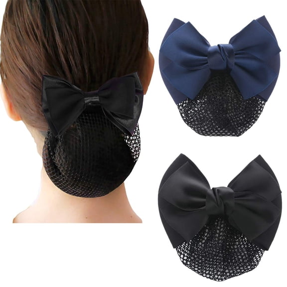2 Pcs Bowknot Hair Net Barrette Bun Cover Bow Hair Clip Xmas Gifts for Women Lady