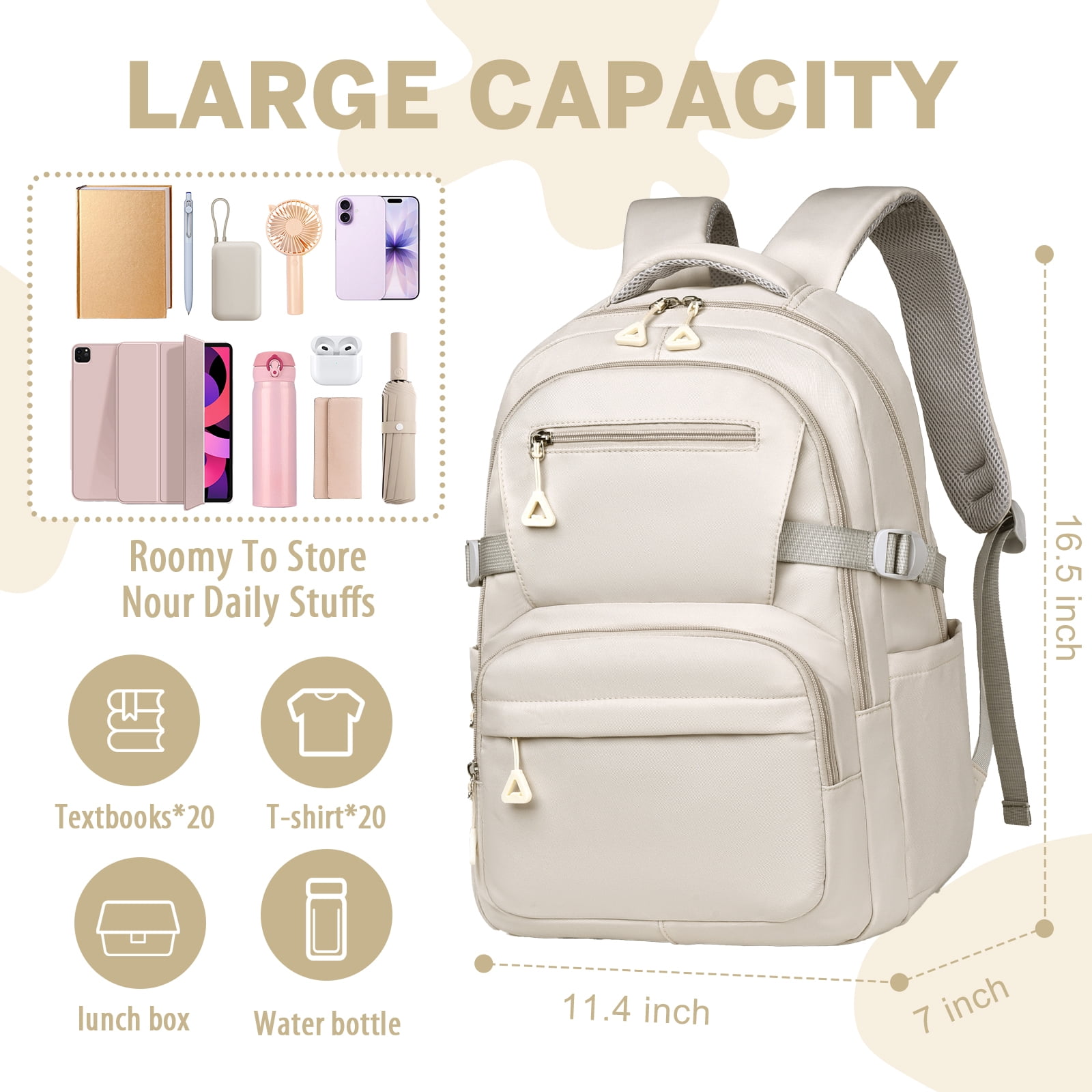 Gynky School Backpack, Large Capacity Bookbag Cute Girlish Water-Resistant Laptop Backpacks for Teen Adults Tween, Fashion Aesthetic Lightweight Travel Daypack for Women Middle School College