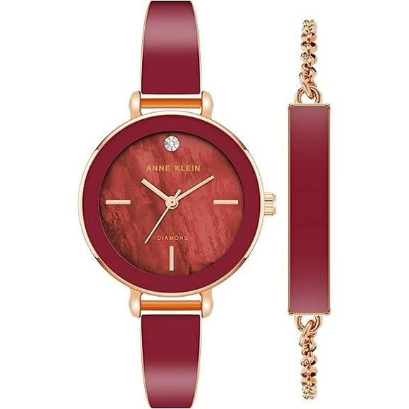 Anne Klein Genuine Diamond Dial Bangle Watch with Bracelet Set