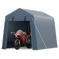 thumbnail image 1 of Abri pour Moto 6 X 8 Pi, Cadre en Acier Robuste, Housse PE Résistante aux Intempéries, Remise de Rangement Portable pour Vélo avec Toit en Pente pour Protection Extérieure, Gris, 1 of 8