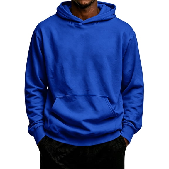 Zorvxlyn Mens Flannel Hoodie Dropp Shoulder Oversized Mens Sweatshirts Hoodies Winter Flannel Streetwear Pullover Sweatshirts for Men with Pocket Royal Blue L