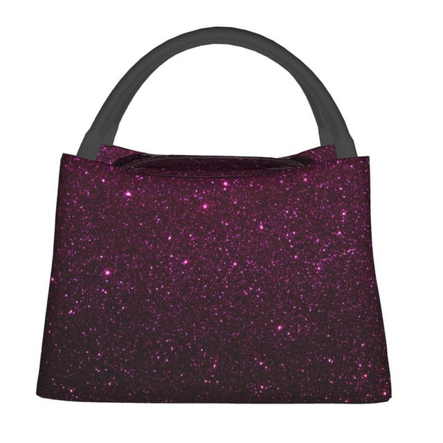 Easygdp Dark Purple Glitter Bolsa de Almuerzo Insulada Reutilizable, Bolsa de Mano y Bandolera para Oficina, Trabajo, Viajes