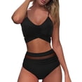 thumbnail image 3 of vigerkar Bikini Set for Women Two Piece Swimsuit Crew Neck Top Spaghetti Straps Cross Back Lace up Mid Rise Black, XXL, 3 of 6