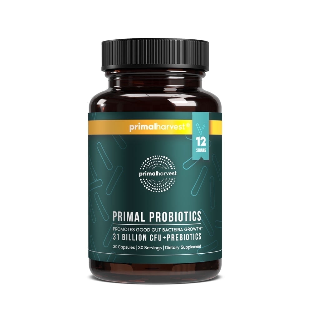(2 pack) Primal Harvest Probiotic, 1 Pack: Postbiotics, Prebiotics & 31 Billion CFUs for Men & Women (30ct)