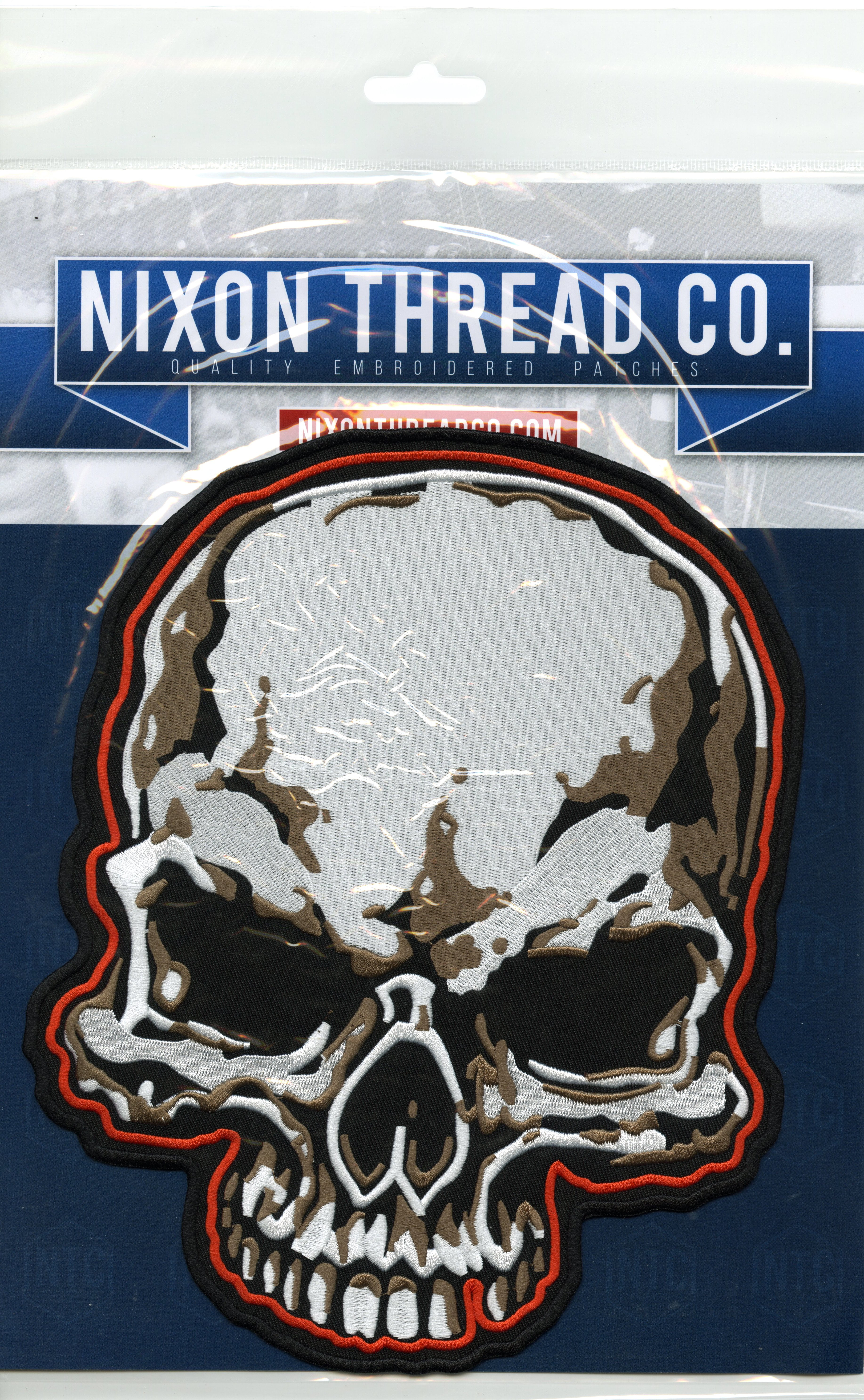 Camo Skull Patch 10" | Skeleton Realistic Metal Half Skull | Embroidered Iron On Large - by Nixon Thread Co.