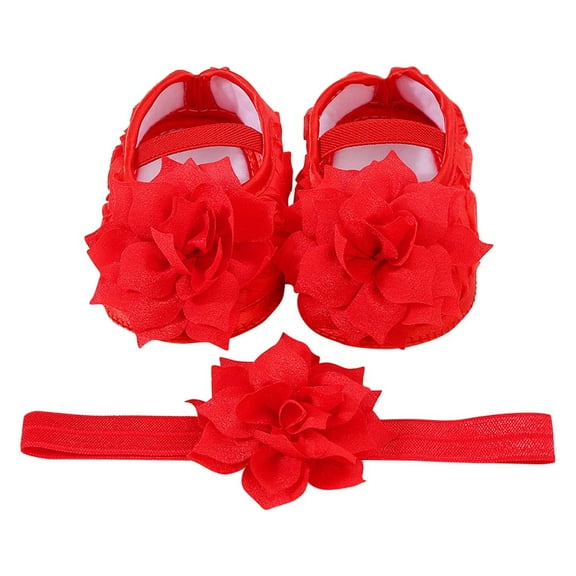 Otqutp Little Kid First Walking Shoes Baby Girls Shoes with Hairband Set 0 to 1 Years Old Baby Shoes Soft Sole Walking Shoes
