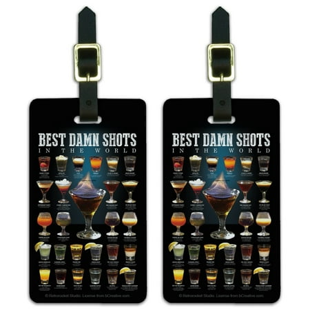 Best Shots in the World Alcohol Shot Glasses Luggage ID Tags Suitcase Carry-On Cards - Set of (Best Alcohol In The World)