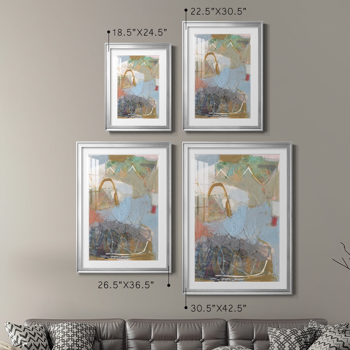 Wexford Home Minim I Premium Framed Print, 26.5" x 36.5" - Ready to Hang, Silver (Set of 2)