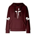 thumbnail image 4 of DDAPJ pyju Cross Graphic Hoodies for Women Waffle Knit Hooded Sweatshirt Loose Casual Pullover Hoodie Christian Blessed Sweatshirts with Kangaroo Pocket Wine XXL, 4 of 6