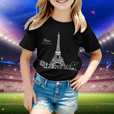 

Hbdhejl Toddler Boys Girls Shirts Kid Printed Casual Short Sleeve Top T Shirt Black 6-7 Years