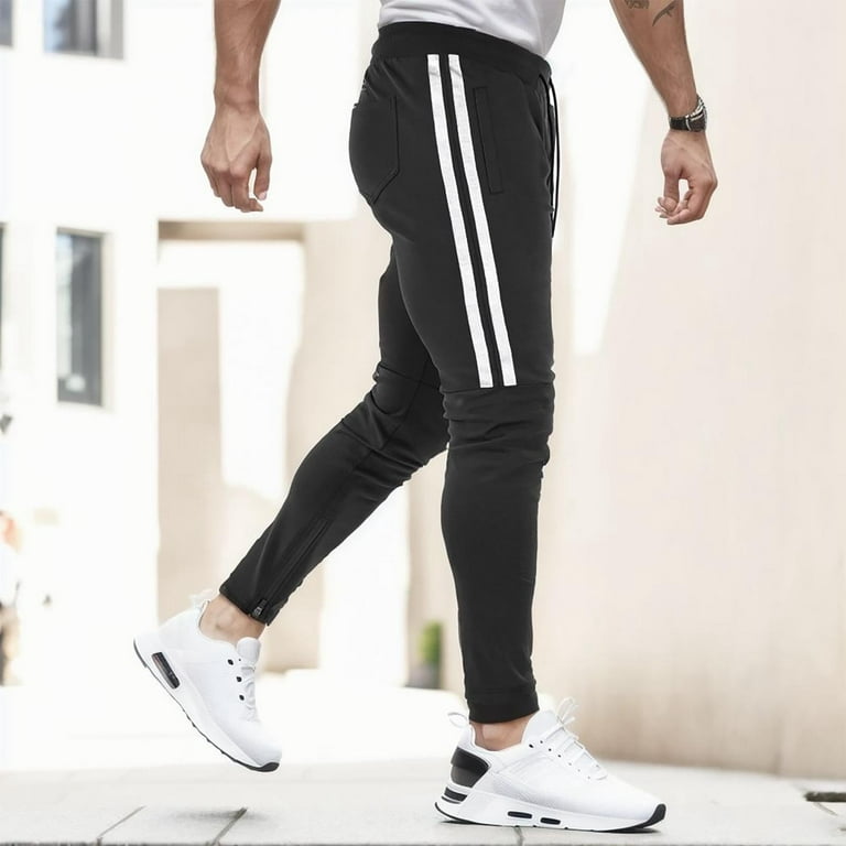 YUHAOTIN Joggers for Men Slim Fit Tall Men's Color Matching Tie Rope  Fitness Slim Trousers Fashion Casual Pants,Black 