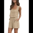 thumbnail image 1 of Conjuntos de Verano de 2 Piezas para Mujer, Sin Mangas, con Top Corto y Pantalones Cortos, de , para Descansar, para Playa y Viajes. Caqui M, 1 of 6