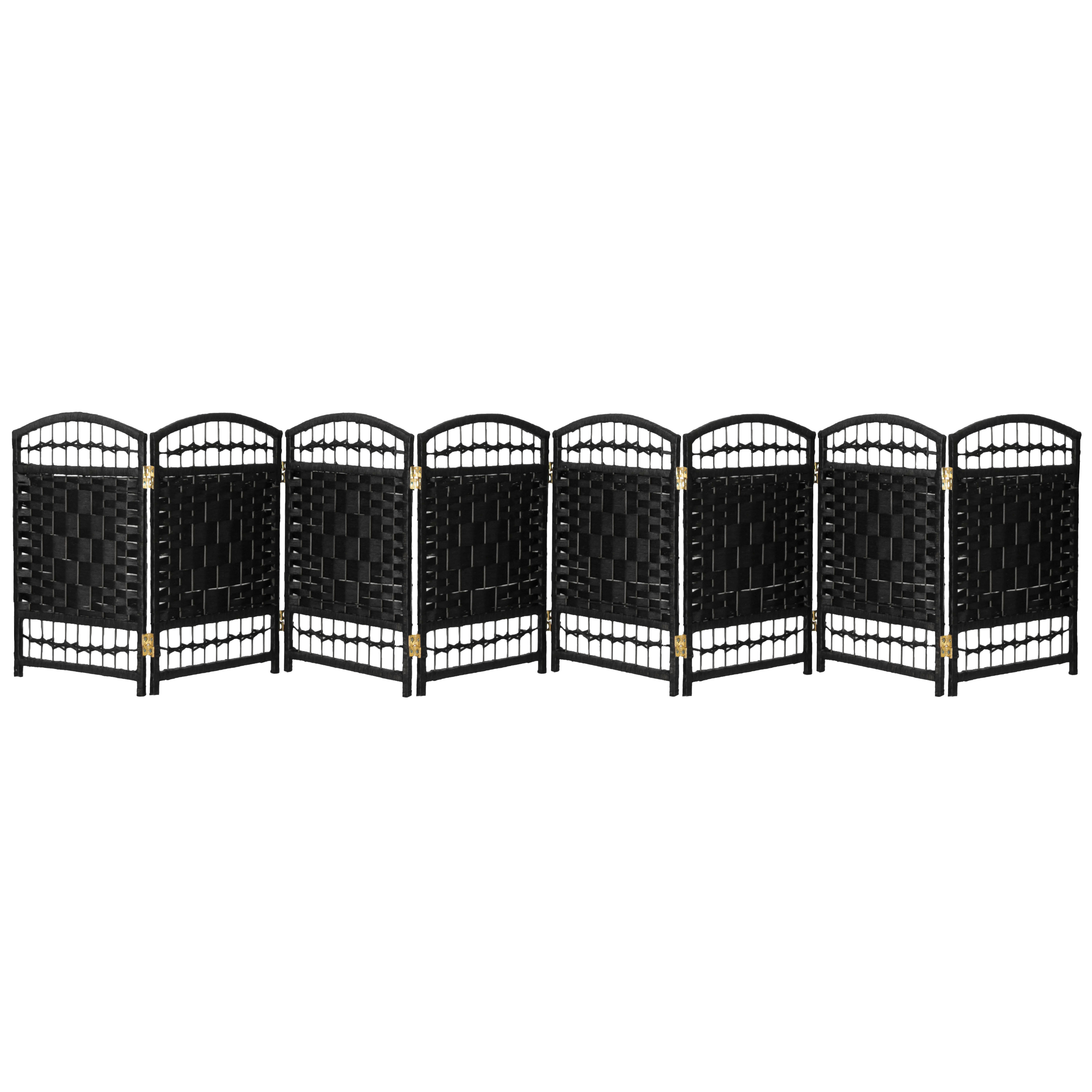 Red Lantern 2 ft. Short Fiber Weave Folding Screen - Black - 8 Panels