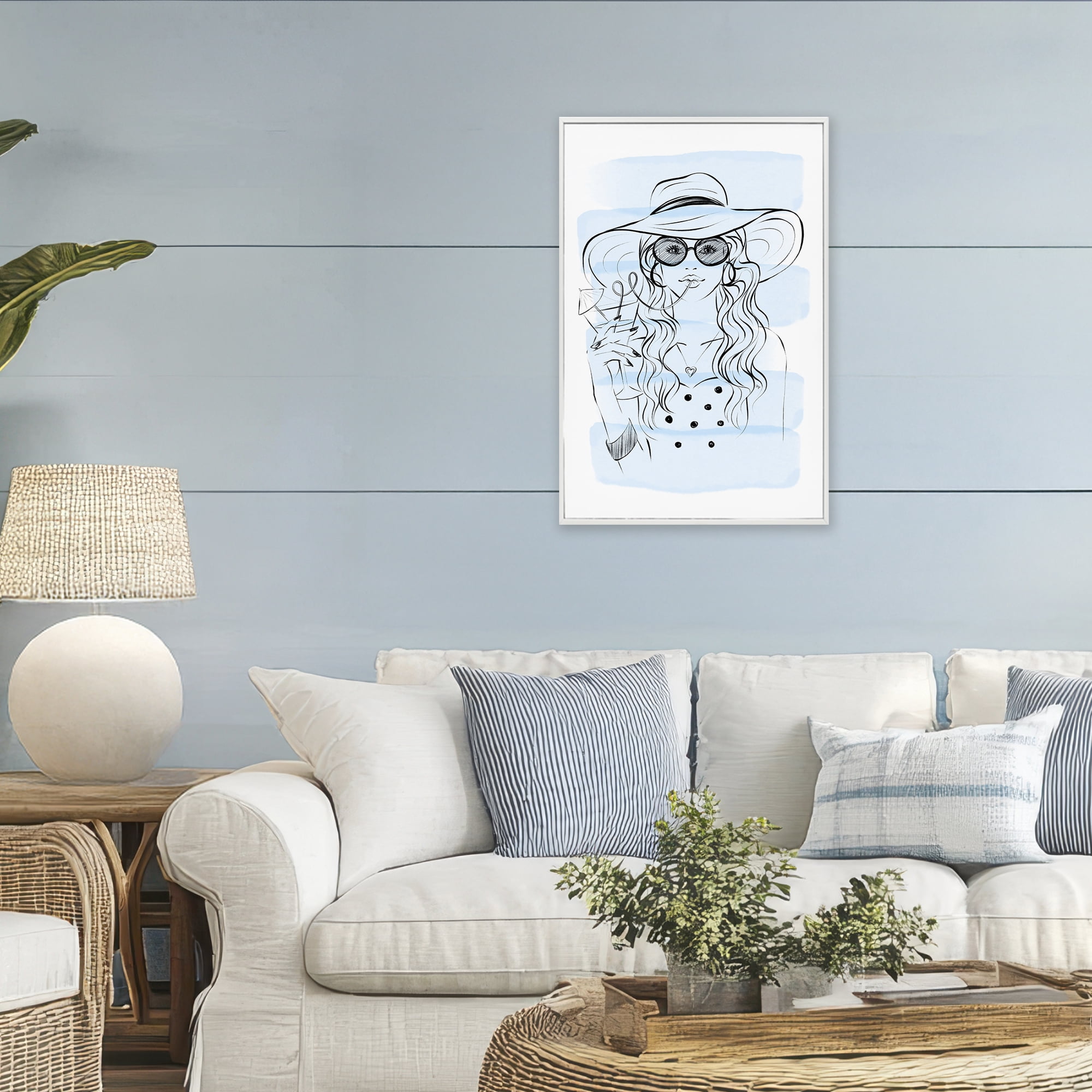 Stupell Industries Sipping Drink Girl in Sun Hat White Framed Giclee Art, design by Martina Pavlova