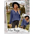 thumbnail image 6 of Hibeli Women Button Up Ruffle Trim V Neck Puff Long Sleeve Solid Color Tops, 6 of 7