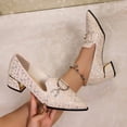 thumbnail image 2 of Xfvqtps Pointed Toe Loafers for Women Block Heel Rhinestone Buckle Glitter Bow Print Casual Dressy Shoes Fashion Footwear, 2 of 9