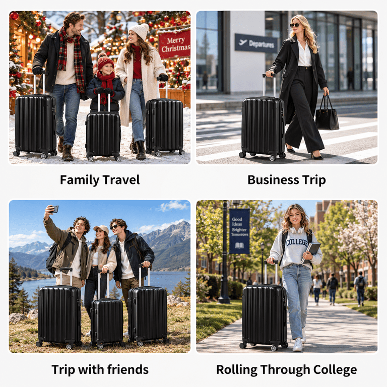 Zimtown, Luggage Set, 3-Piece, 20'', 24'', 28'' Black - Walmart.com