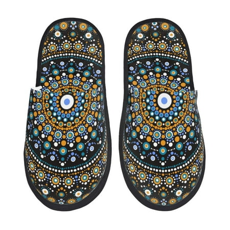 Balery Dot Mandala Slient Indoor Furry Fleece Comfort House Shoes Soft Non-Slip Home Shoes Cotton slippers House Slippers-- Large