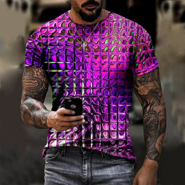Qiopertar T-Shirt Décontracté pour Hommes Imprimé Géométrique Tee Graphique Tee Extérieur Quotidien Vacances Manches Courtes Col Rond Printemps Automne Vêtements Grandes Économies de Vacances!