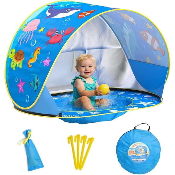 SUNRAD Baby Beach Tent with Pool, Ocean Pop up Portable Shade Pool, UPF50  UV Protection Sun Shelter for Infant with Easy Set Up Canopy