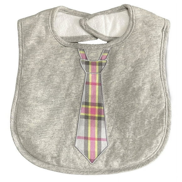 Babero para Bebé Frenchie Mini Couture Gris con Corbata de Rayas