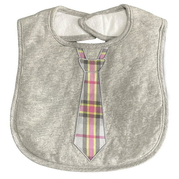 Babero para Bebé Frenchie Mini Couture Gris con Corbata de Rayas