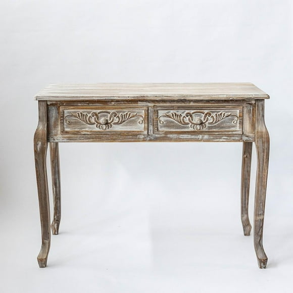 Rectangular White Washed Antique Look Side Table