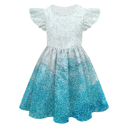 

JAHH Children‘s Colorful Milk Silk Ruffle Sleeve Summer Casual Dress A-line Cotton Casual Skater Swing Sundress For Girl Toddler (4-5 Years C)