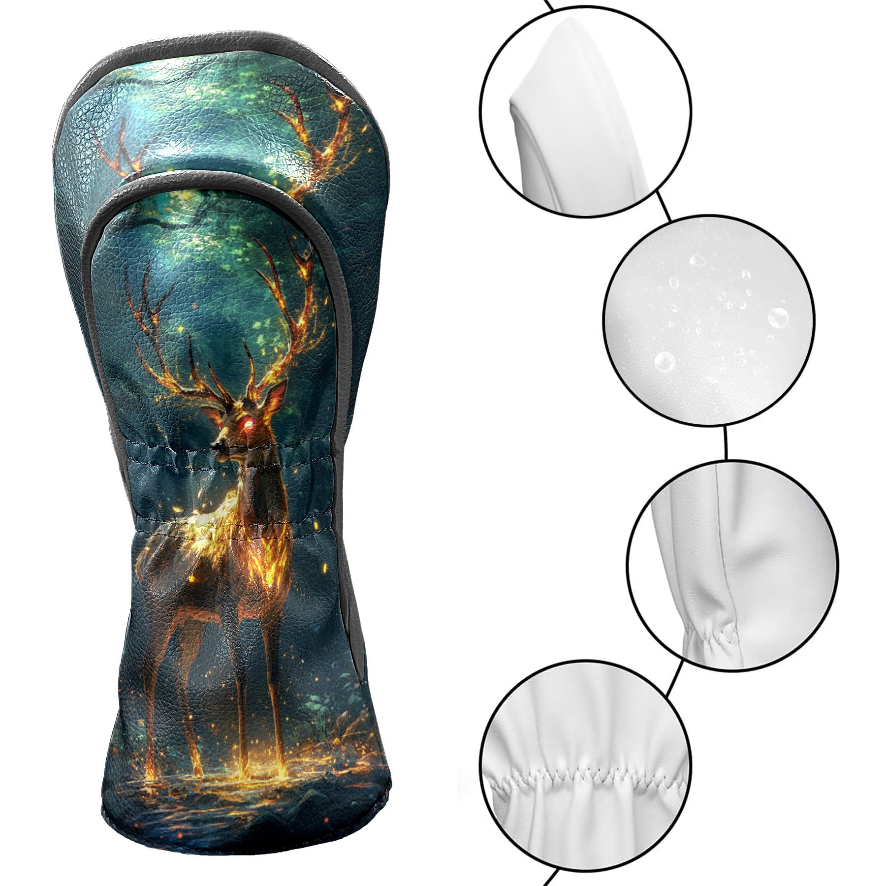 Golf Club Covers PU Leather Waterproof Head Covers for Fairway Woods Hybrids Glowing Deer