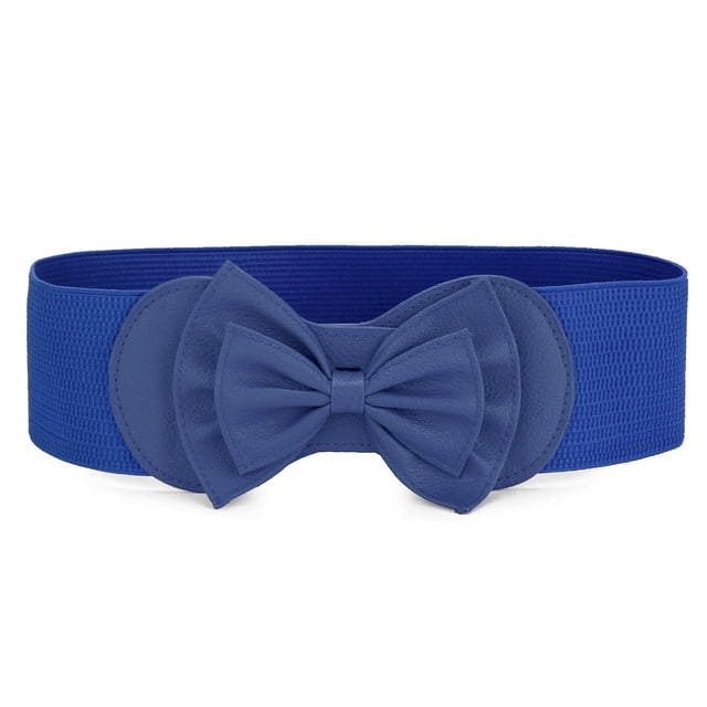 Cinturón elástico con botón a presión y adorno de lazo para mujeres Inspire Chic, color azul real, talla única