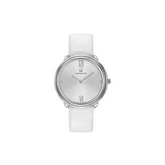 Ladies Chisel Rose IP-pltd Stainless Steel Wht Lthr Strap  display picture 2