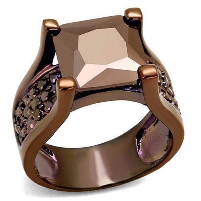 Women IP Coffee Light Brass Ring with AAA Grade CZ in Light Coffee - Size 5