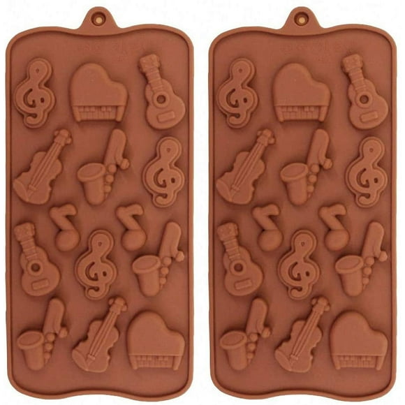 GFDYREE 2Pcs Musical Instrument Silicone Chocolate Mold Music Note Bass Guitar Piano Saxophone Shape Candy Mini Soap Crayon Melt Mould Ice Cube Trays