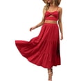 thumbnail image 4 of KOMOO Women Boho Maxi Skirt Floral Pleated A-Line Skirts Flowy Tiered Pockets Beach Skirt, 4 of 8