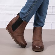 SACFOF Womens Wedge Boots Comfortable Ankle Wedge Booties Fashion Hidden Platform Western Booties Dress Shoes